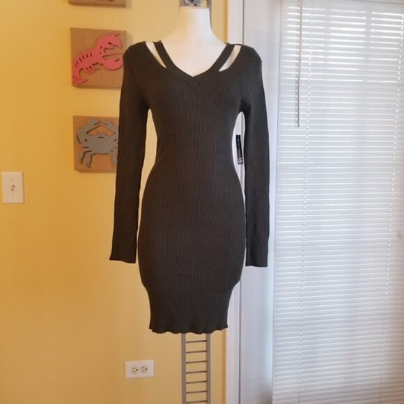 NWT DEREK Heart knit stretch black dress (XL) - Picture 1 of 5